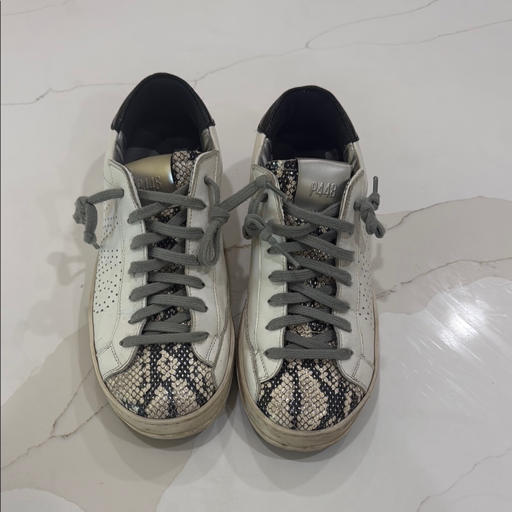 P448 White Sneakers with Snakeskin Toe